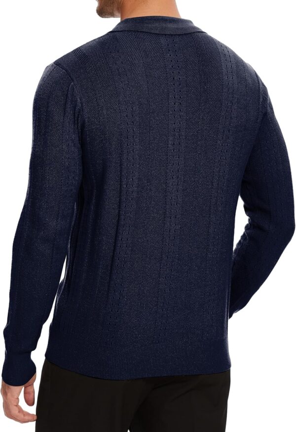 Demoking Vintage Sweater Polo Men Long Sleeve Cable Knit Textured Sweaters Mens Collared Shirts