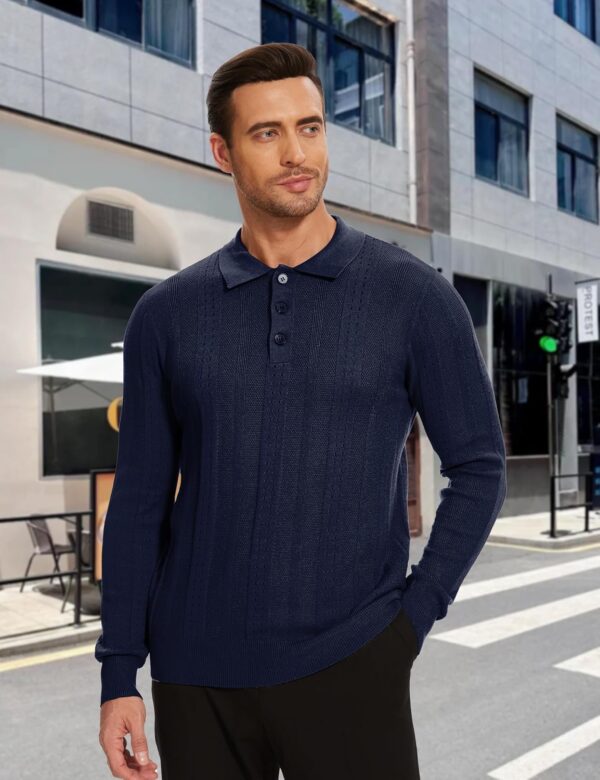 Demoking Vintage Sweater Polo Men Long Sleeve Cable Knit Textured Sweaters Mens Collared Shirts