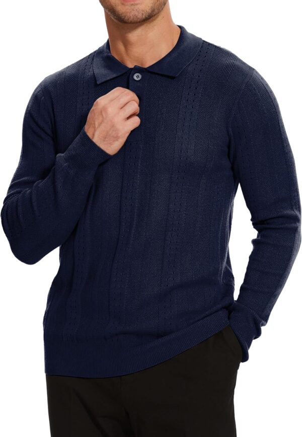 Demoking Vintage Sweater Polo Men Long Sleeve Cable Knit Textured Sweaters Mens Collared Shirts