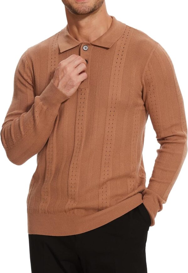 Demoking Vintage Sweater Polo Men Long Sleeve Cable Knit Textured Sweaters Mens Collared Shirts