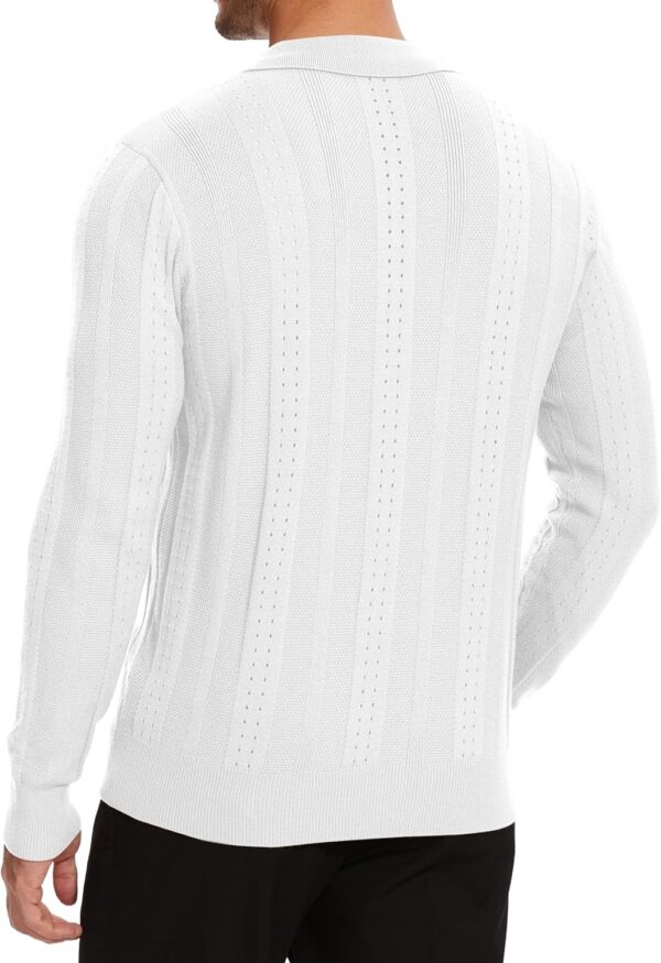 Demoking Vintage Sweater Polo Men Long Sleeve Cable Knit Textured Sweaters Mens Collared Shirts