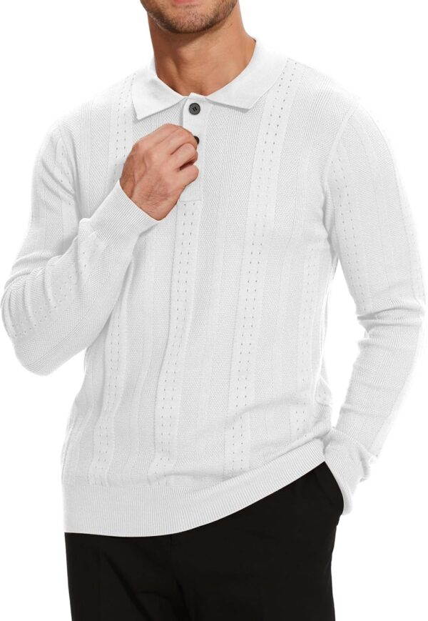 Demoking Vintage Sweater Polo Men Long Sleeve Cable Knit Textured Sweaters Mens Collared Shirts