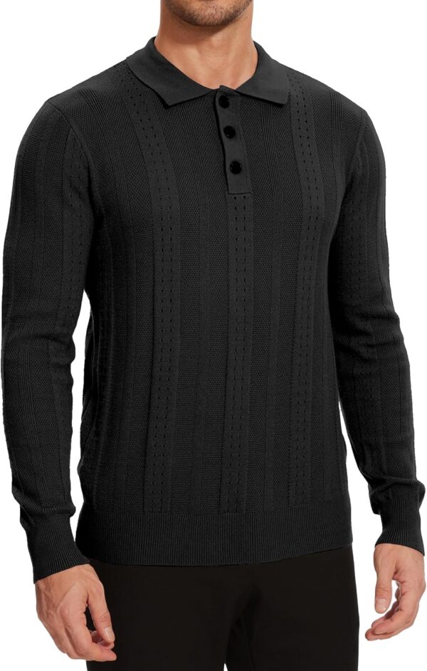 Demoking Vintage Sweater Polo Men Long Sleeve Cable Knit Textured Sweaters Mens Collared Shirts