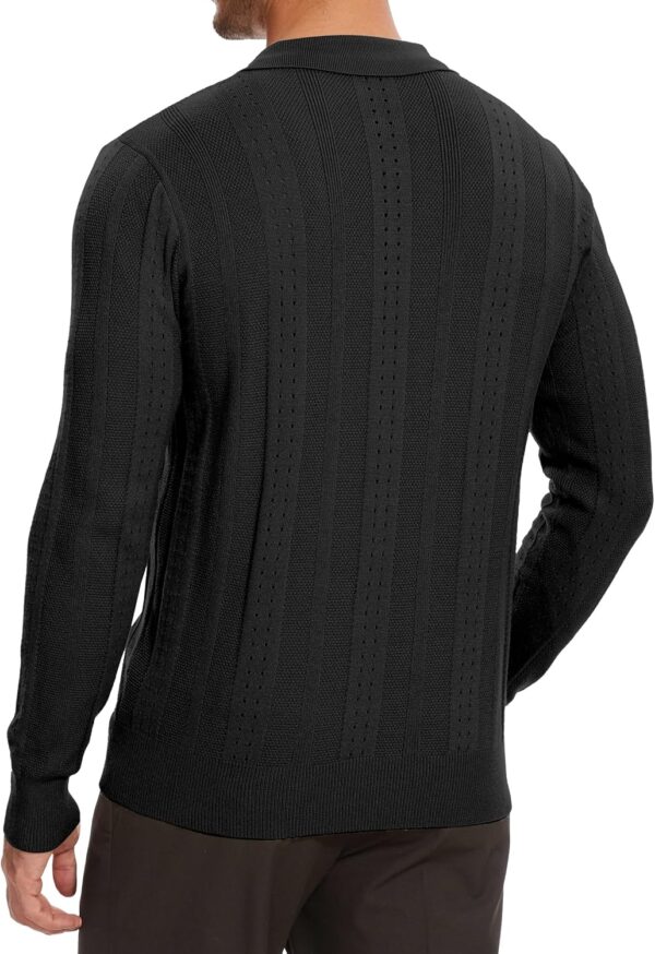 Demoking Vintage Sweater Polo Men Long Sleeve Cable Knit Textured Sweaters Mens Collared Shirts