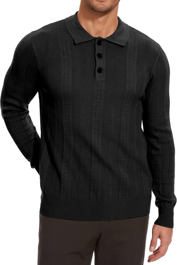 Demoking Vintage Sweater Polo Men Long Sleeve Cable Knit Textured Sweaters Mens Collared Shirts