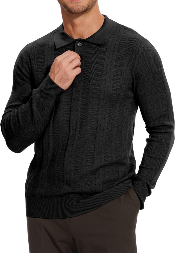 Demoking Vintage Sweater Polo Men Long Sleeve Cable Knit Textured Sweaters Mens Collared Shirts