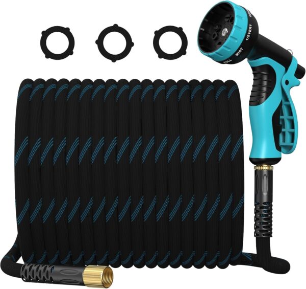 Garden Hose 50ft, Non-Expandable Lightweight & Flexible Water Hose, with 10-Pattern Spray Nozzle, Leak-Proof 3/4" Solid Brass Alloy Connector Fittings, Durable, Flexible and Kink-Free