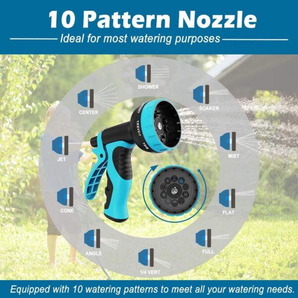 Garden Hose 50ft, Non-Expandable Lightweight & Flexible Water Hose, with 10-Pattern Spray Nozzle, Leak-Proof 3/4" Solid Brass Alloy Connector Fittings, Durable, Flexible and Kink-Free