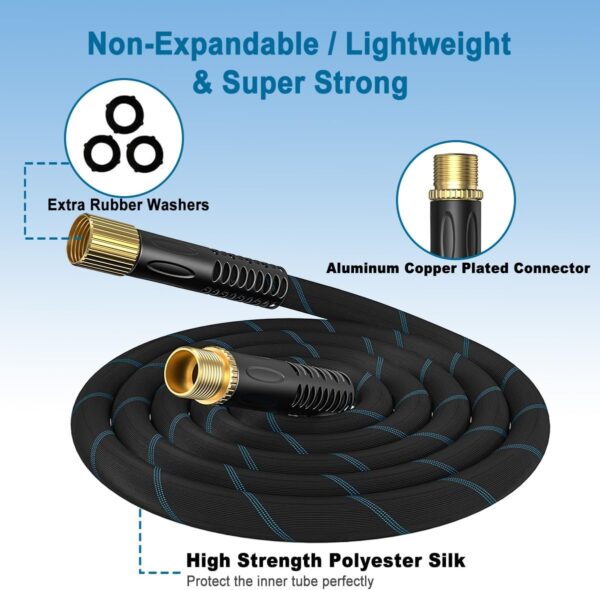 Garden Hose 50ft, Non-Expandable Lightweight & Flexible Water Hose, with 10-Pattern Spray Nozzle, Leak-Proof 3/4" Solid Brass Alloy Connector Fittings, Durable, Flexible and Kink-Free