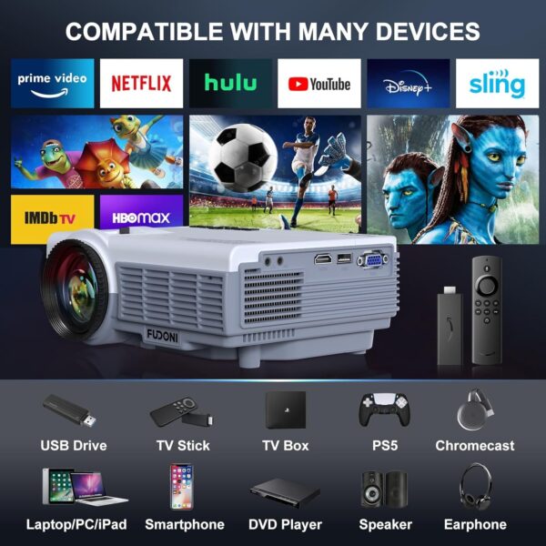 Projector with WiFi and Bluetooth, FUDONI Upgrade 5G WiFi Native 1080P 14000L 4K Supported, Portable Movie Outdoor Projector for Home Theater, Compatible with HDMI/USB/PC/TV Box/iOS and Android Phone