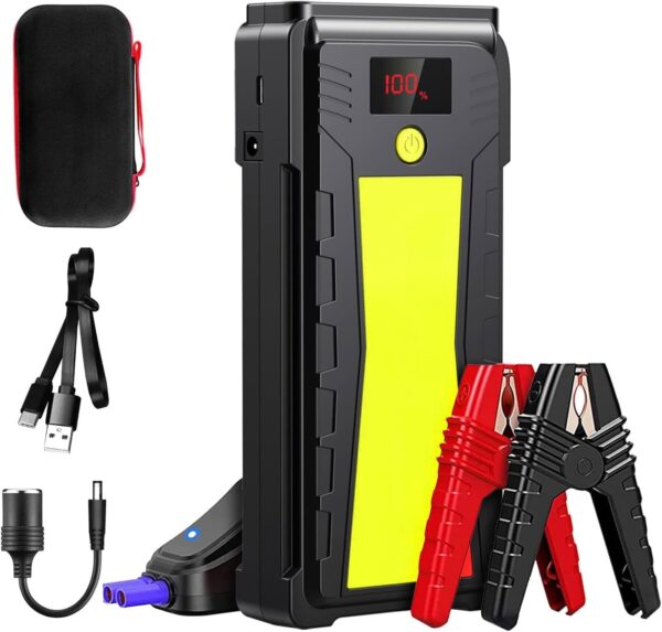 BIZEWO Car Battery Jump Starter 2000A Jump Box (8.0L Gas/6.5L Diesel) - Foldable Warning Triangle Portable Car Jump Starter - 12V Jumper Starter with Safety Jumper Cables, Fast Charge, Gifts for Men