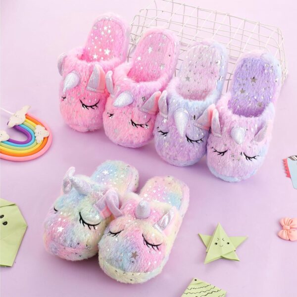 WAFUNNE Kids Unicorn Slippers for Boys Girls Fluffy House Slippers Indoor