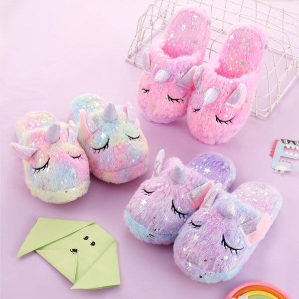 WAFUNNE Kids Unicorn Slippers for Boys Girls Fluffy House Slippers Indoor