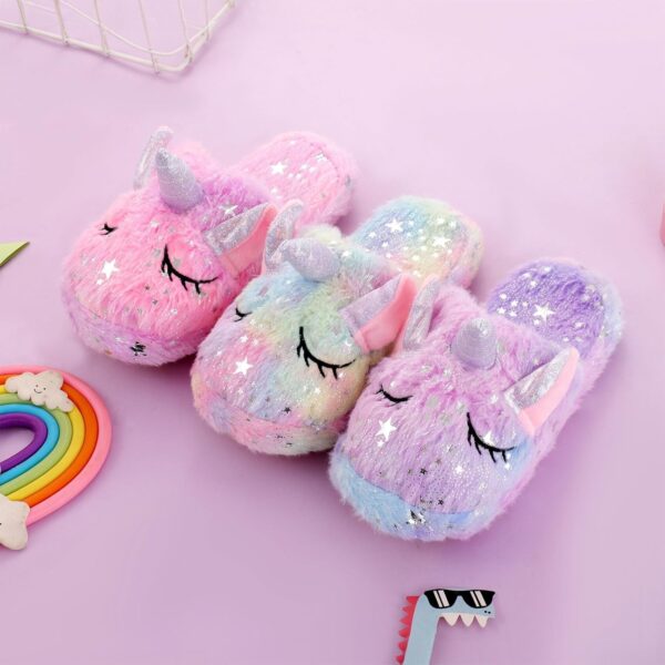 WAFUNNE Kids Unicorn Slippers for Boys Girls Fluffy House Slippers Indoor