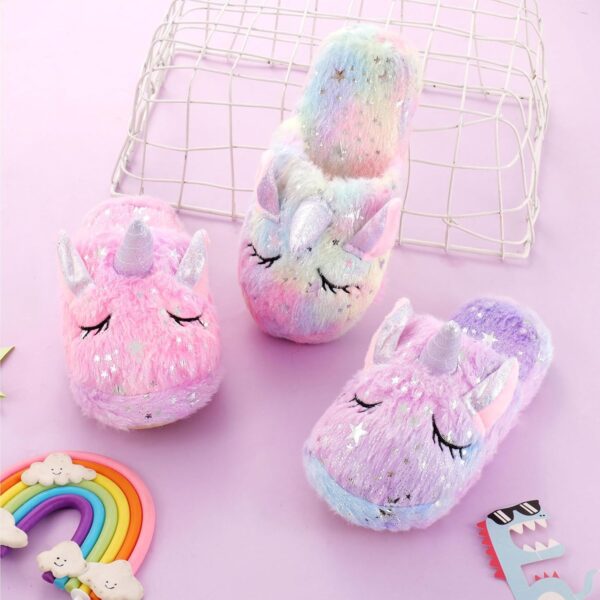 WAFUNNE Kids Unicorn Slippers for Boys Girls Fluffy House Slippers Indoor