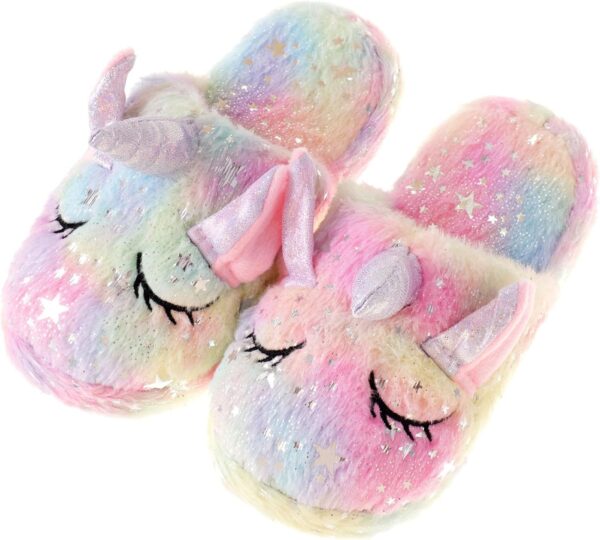 WAFUNNE Kids Unicorn Slippers for Boys Girls Fluffy House Slippers Indoor