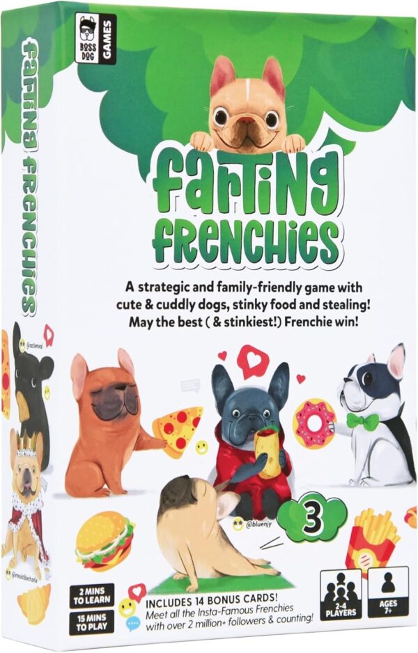 Farting Frenchies Card Game – Fun Family Card Games for Adults & Kids Ages 7+, French Bulldog Gifts Strategy Game | Simple Setup Party Games, 20-Min Playtime, 2-4 Players| Best Christmas Games Gift