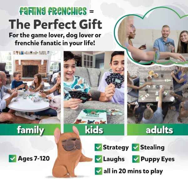 Farting Frenchies Card Game – Fun Family Card Games for Adults & Kids Ages 7+, French Bulldog Gifts Strategy Game | Simple Setup Party Games, 20-Min Playtime, 2-4 Players| Best Christmas Games Gift