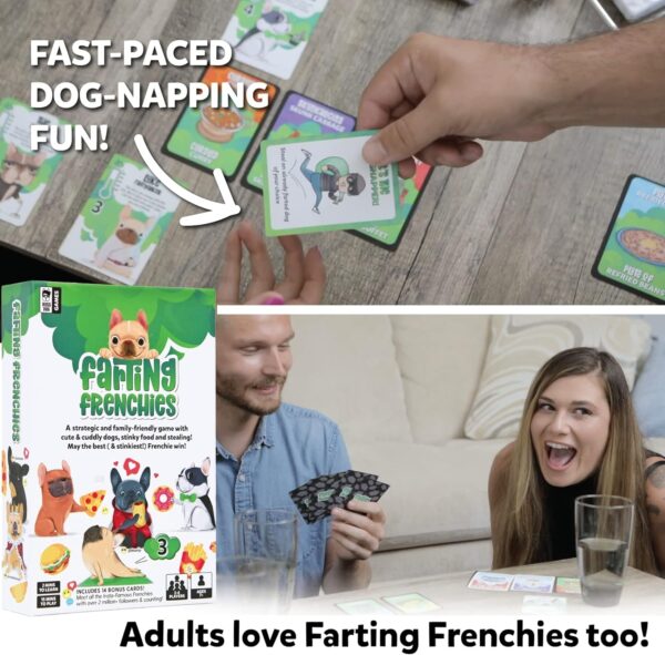 Farting Frenchies Card Game – Fun Family Card Games for Adults & Kids Ages 7+, French Bulldog Gifts Strategy Game | Simple Setup Party Games, 20-Min Playtime, 2-4 Players| Best Christmas Games Gift