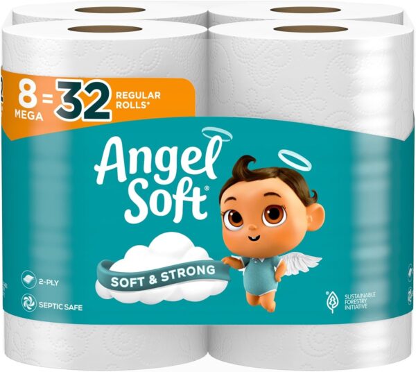 Angel Soft Toilet Paper, 4 Mega Rolls  16 Regular Rolls, Soft and Strong Toilet Tissue