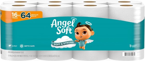 Angel Soft Toilet Paper, 4 Mega Rolls  16 Regular Rolls, Soft and Strong Toilet Tissue