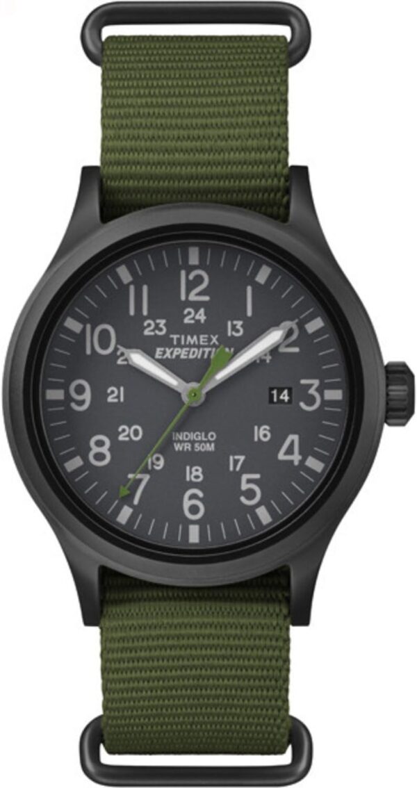 Timex Men's Expedition Scout 40mm Watch – Black Case Black Dial with Green Fabric Strap