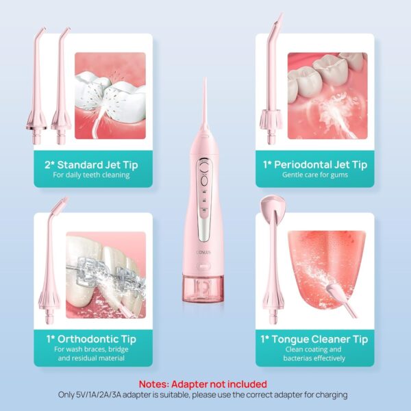 COSLUS Water Dental Flosser Teeth Pick: Portable Cordless Oral Irrigator 300ML Rechargeable Travel Irrigation Cleaner IPX7 Waterproof Electric Waterflosser Flossing Machine for Teeth Cleaning F5020E