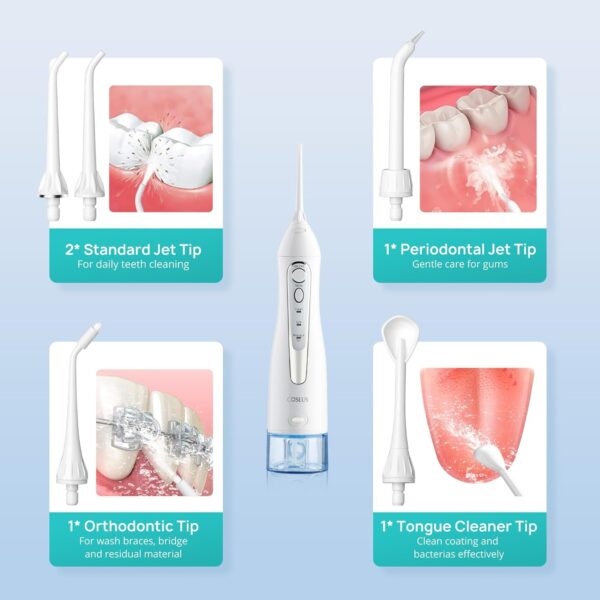 COSLUS Water Dental Flosser Teeth Pick: Portable Cordless Oral Irrigator 300ML Rechargeable Travel Irrigation Cleaner IPX7 Waterproof Electric Waterflosser Flossing Machine for Teeth Cleaning F5020E