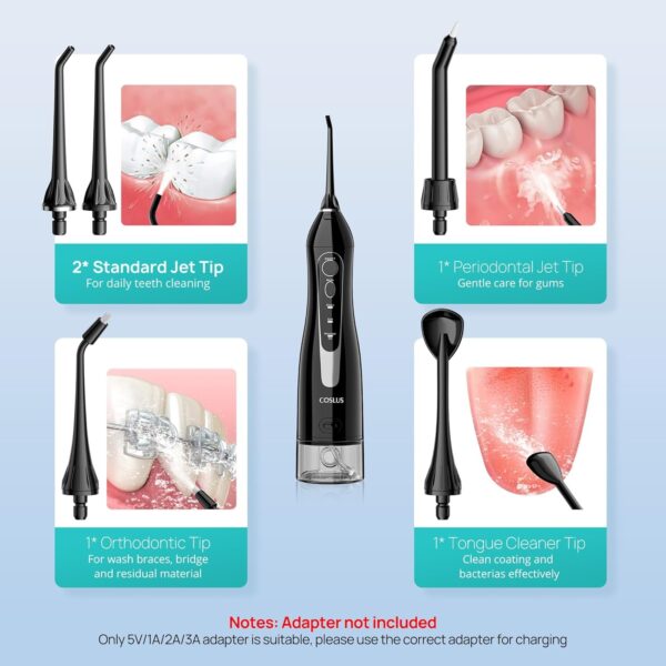 COSLUS Water Dental Flosser Teeth Pick: Portable Cordless Oral Irrigator 300ML Rechargeable Travel Irrigation Cleaner IPX7 Waterproof Electric Waterflosser Flossing Machine for Teeth Cleaning F5020E