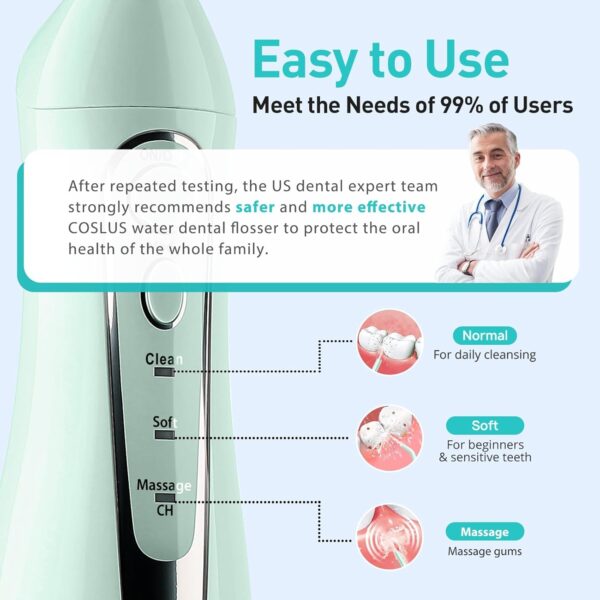 COSLUS Water Dental Flosser Teeth Pick: Portable Cordless Oral Irrigator 300ML Rechargeable Travel Irrigation Cleaner IPX7 Waterproof Electric Waterflosser Flossing Machine for Teeth Cleaning F5020E