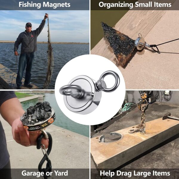 Magnet Fishing Kit, Fishing Magnets 760 LBS Pulling-Includes Grappling Hook, Heavy Duty 65FT Rope, Gloves & Locking Carabiner,Threadlocker - 2.36inch Diameter